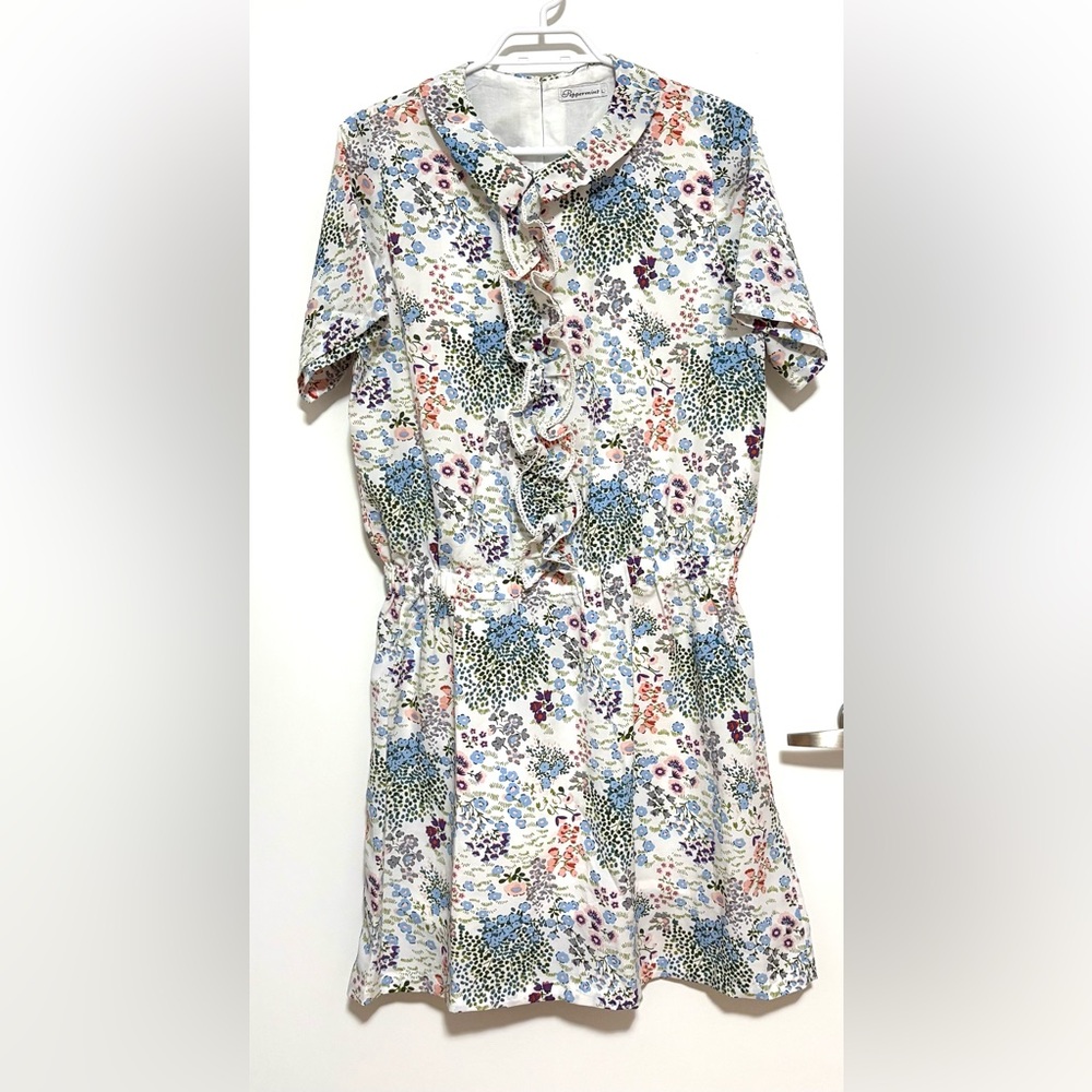 Peppermint Vintage White and Green Floral Dress Large EUC